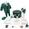 Set Botez "Patrick Ilyas", format din Trusou Complet, Lumanare si Tinuta Eleganta, model Ursulet, 17 piese, pentru Baieti, culoare Verde, marca LoreBebe ®