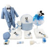 Set Botez "Raul Gabriel", format din Trusou Complet, Lumanare si Tinuta Eleganta, model Mickey, 17 piese, pentru Baieti, culoare Bleumarin, marca LoreBebe ®