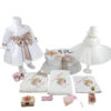 Set Botez "Teodora Mihaela", format din Trusou Complet, Lumanare si Tinuta Eleganta, model Ursulet, 13 piese, pentru Fete, culoare Alb, marca LoreBebe ®