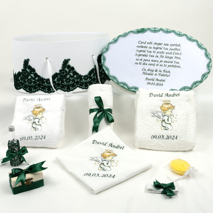Trusou Botez "Micul Ingeras", model Ingeras, 9 piese, pentru Baieti, Fete, culoare Verde, marca LoreBebe ® - imagine 1