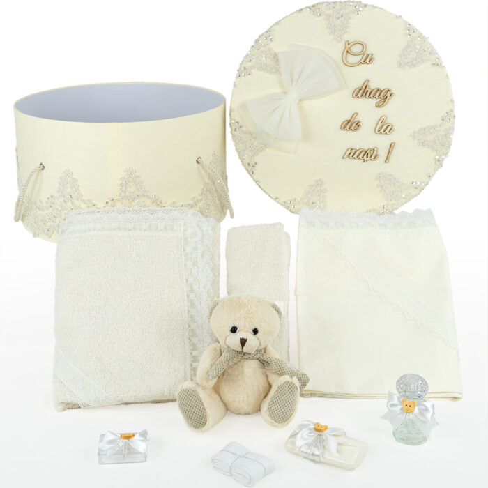 Trusou Botez "Inspiratie", model Ursulet, 9 piese, pentru Fete, culoare Crem, marca LoreBebe ® - imagine 1