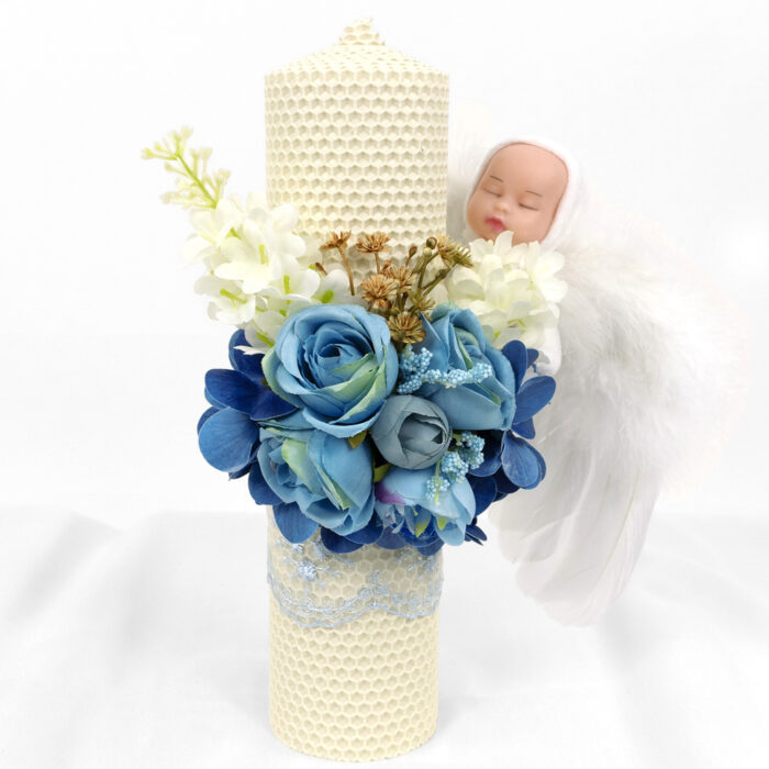 Lumanare Botez din Ceara, model "Atingere Divina", culoare Albastru, marca LoreBebe ® - imagine 1