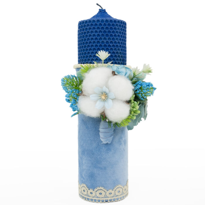 Lumanare Botez din Ceara, model "Inspiratie de Campie", culoare Albastru, marca LoreBebe ® - imagine 1