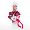 Lumanare Botez din Parafina, model "Minnie si Accente Florale", culoare Rosu, marca LoreBebe ®