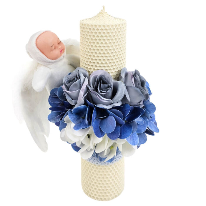 Lumanare Botez din Ceara, model "Atingeri Angelice", culoare Albastru, marca LoreBebe ® - imagine 1