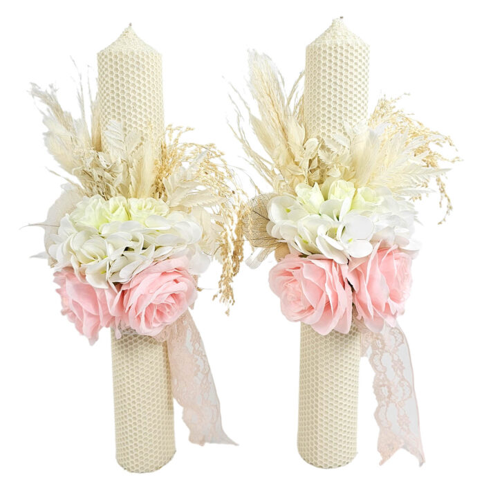 Lumanare Botez din Ceara, model "Atingeri Delicate", culoare Roz , marca LoreBebe ® - imagine 1