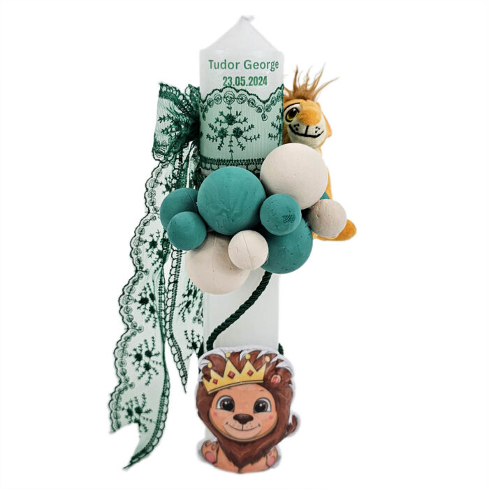 Lumanare Botez din Parafina, model "Prietenii Junglei", culoare Verde, marca LoreBebe ® - imagine 1