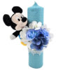 Lumanare Botez din Ceara, model "Mickey si Motive Florale", culoare Bleumarin, marca LoreBebe ®