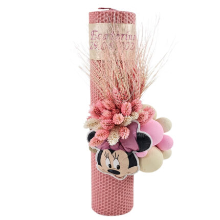 Lumanare Botez din Ceara, model "Minnie si Accente Naturale", culoare Roz , marca LoreBebe ®