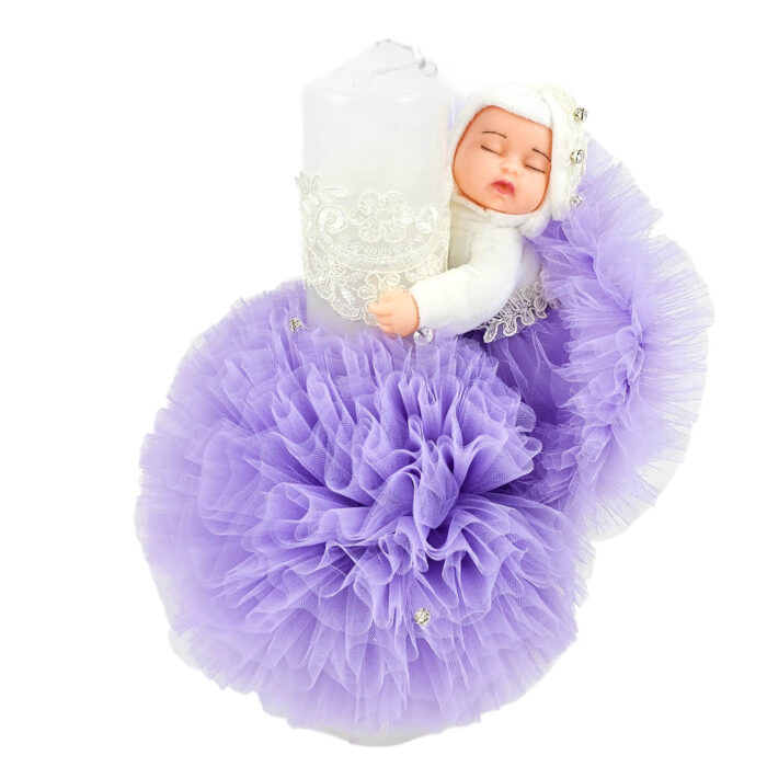 Lumanare Botez din Ceara, model "Bebelus Somnoros", culoare Mov, marca LoreBebe ® - imagine 1