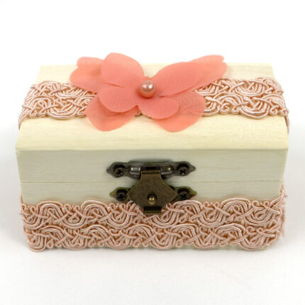 Cutie Prima Suvita din Lemn, model "Floare de Primavara", culoare Somon, marca LoreBebe ®