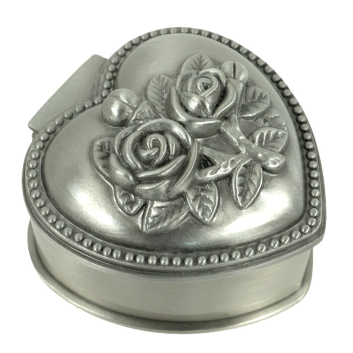 Cutie Prima Suvita din Metal, model "Inima Florala", culoare Gri, marca LoreBebe ® - imagine 1