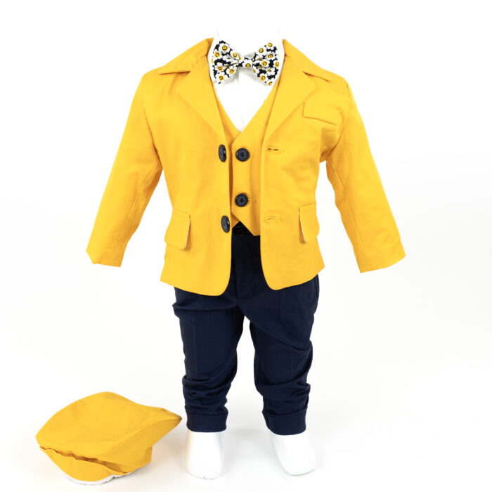 Costum Botez "Alfie", cu Chipiu si Papion, 6 piese, pentru Baieti, culoare Galben, marca LoreBebe ® - imagine 1