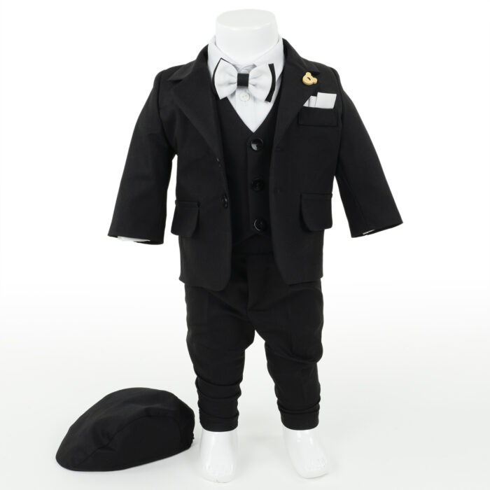 Costum Botez "Daniele", cu Chipiu si Papion, 6 piese, pentru Baieti, culoare Negru, marca LoreBebe ® - imagine 1