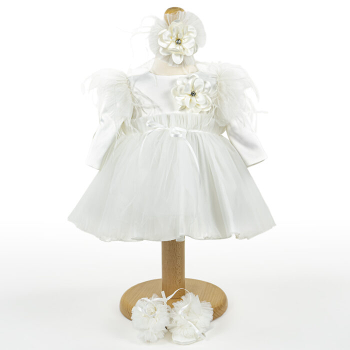 Rochita Botez "Alice", cu Bentita, 2 piese, pentru Fete, culoare Alb, marca LoreBebe ® - imagine 1