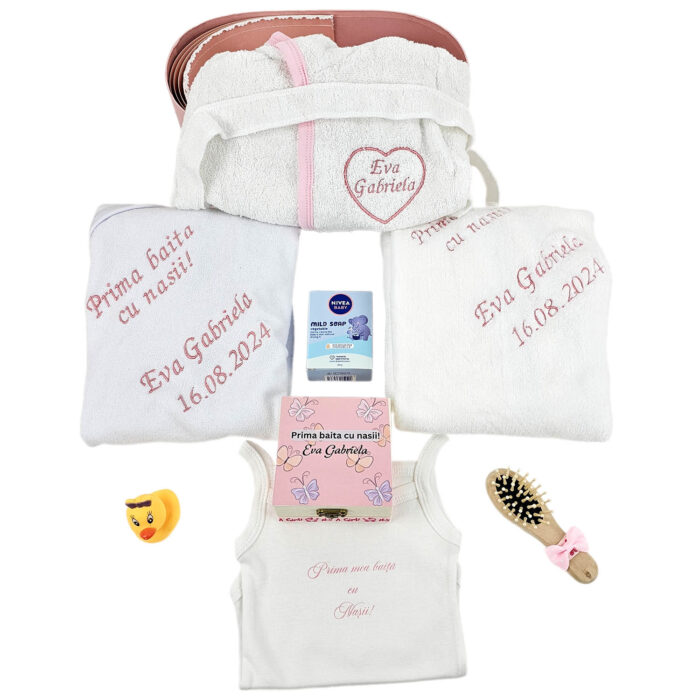 Set Prima Baita cu Nasii "Eva", model Fluturasi, 8 piese, pentru Fete, culoare Roz , marca LoreBebe ® - imagine 1