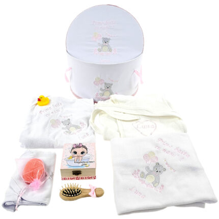 Set Prima Baita cu Nasii "Luna", model Ursulet, 8 piese, pentru Fete, culoare Roz , marca LoreBebe ®