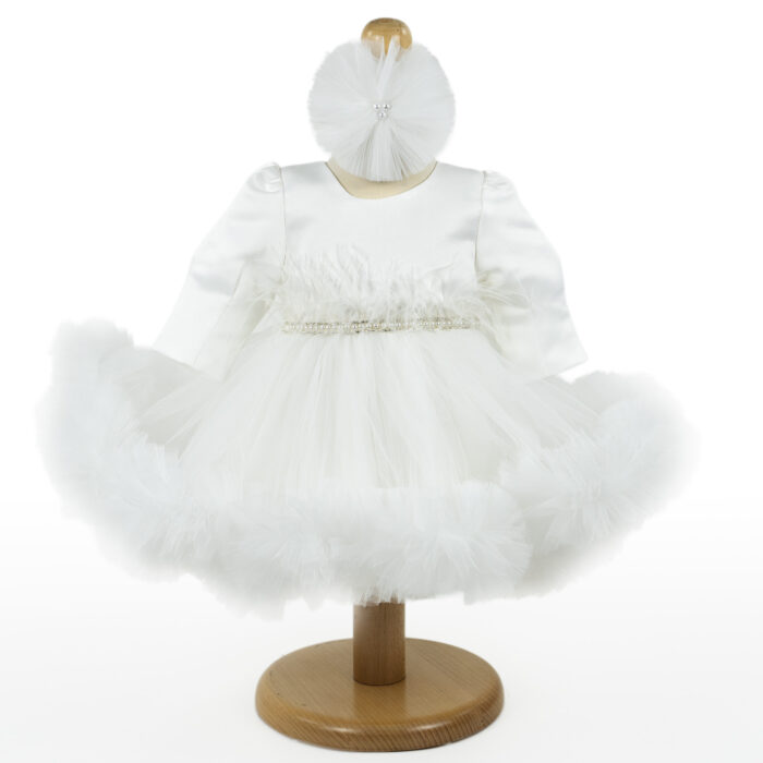 Rochita Botez "Amelia", cu Bentita, 2 piese, pentru Fete, culoare Alb, marca LoreBebe ® - imagine 1