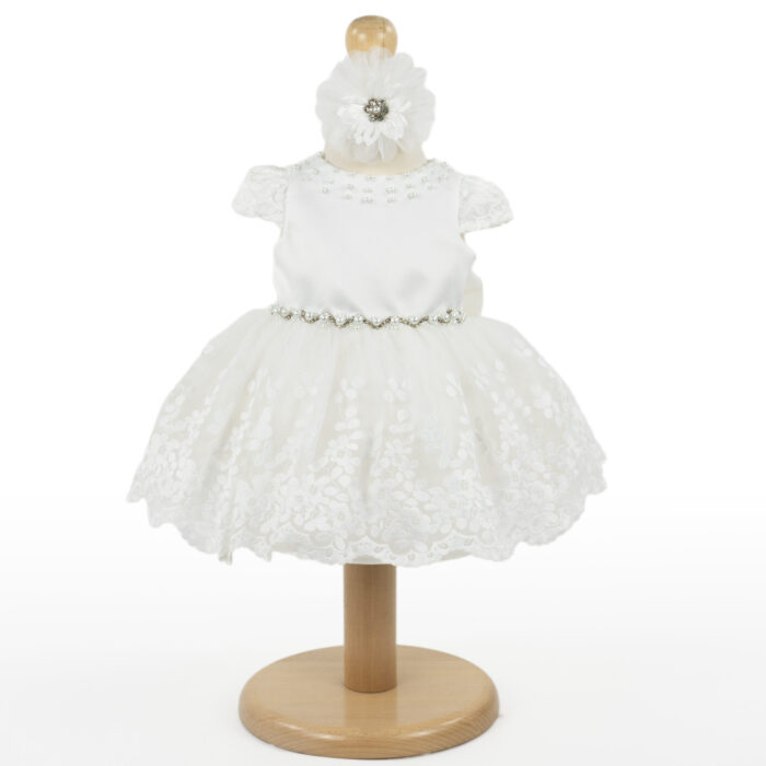 Rochita Botez "Anastasia", cu Bentita, 2 piese, pentru Fete, culoare Alb, marca LoreBebe ® - imagine 1