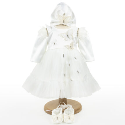 Rochita Botez "Eleonore", cu Bentita, 2 piese, pentru Fete, culoare Alb, marca LoreBebe ®
