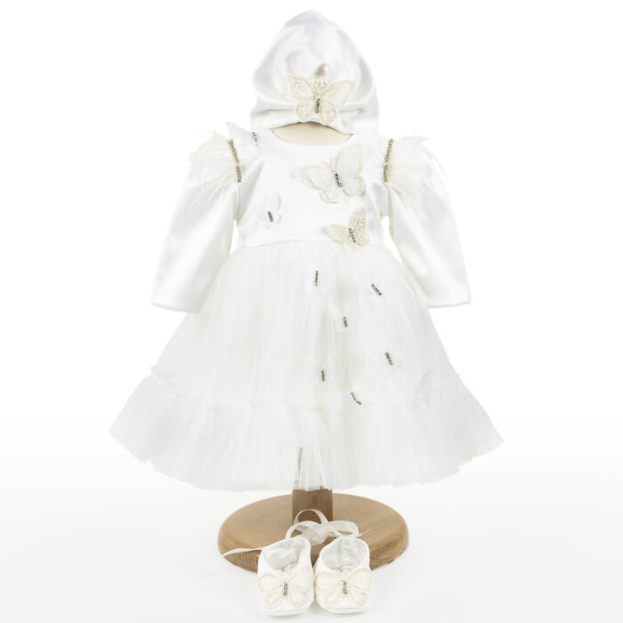 Rochita Botez "Eleonore", cu Bentita, 2 piese, pentru Fete, culoare Alb, marca LoreBebe ® - imagine 1