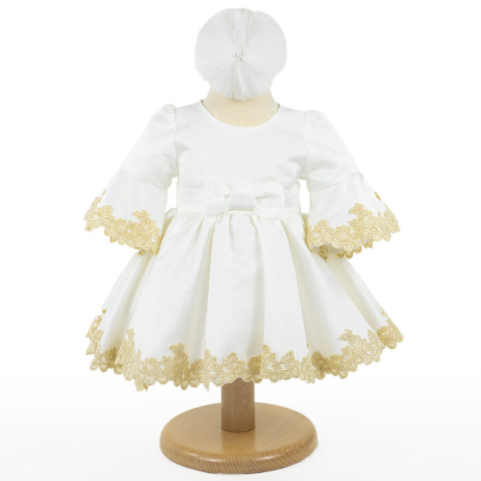 Rochita Botez "Isabela", cu Bentita, 2 piese, pentru Fete, culoare Auriu, marca LoreBebe ® - imagine 1
