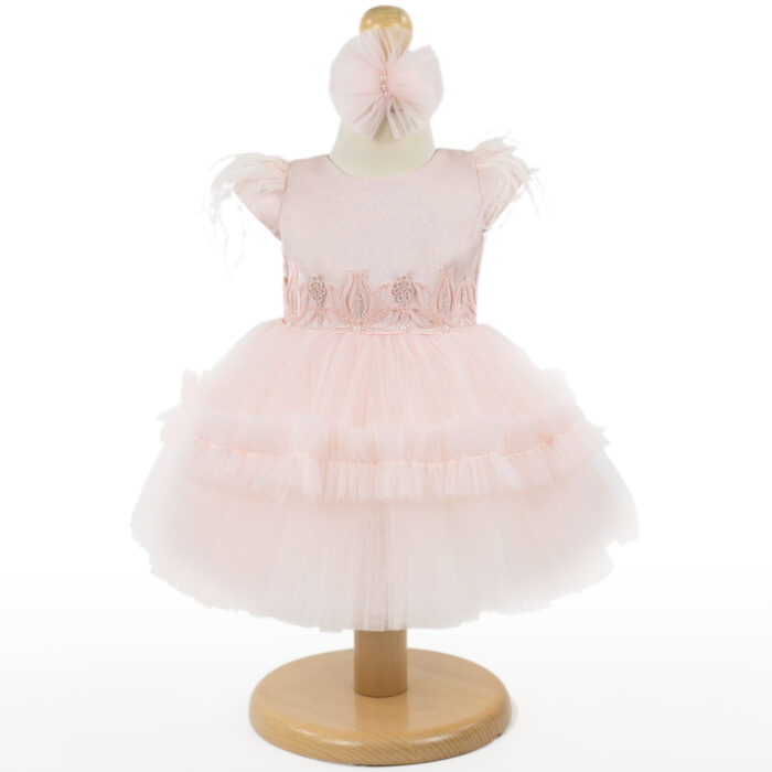 Rochita Botez "Karina", cu Bentita, 2 piese, pentru Fete, culoare Roz , marca LoreBebe ® - imagine 1