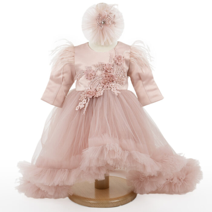 Rochita Botez "Nicole", cu Bentita, 2 piese, pentru Fete, culoare Roz , marca LoreBebe ® - imagine 1