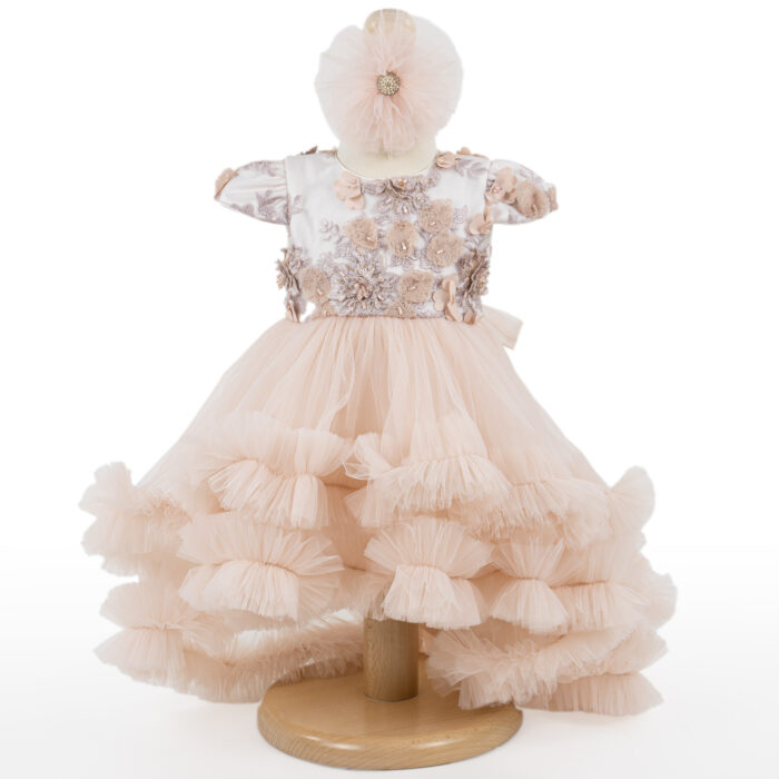 Rochita Botez "Victoria", cu Bentita, 2 piese, pentru Fete, culoare Somon, marca LoreBebe ® - imagine 1