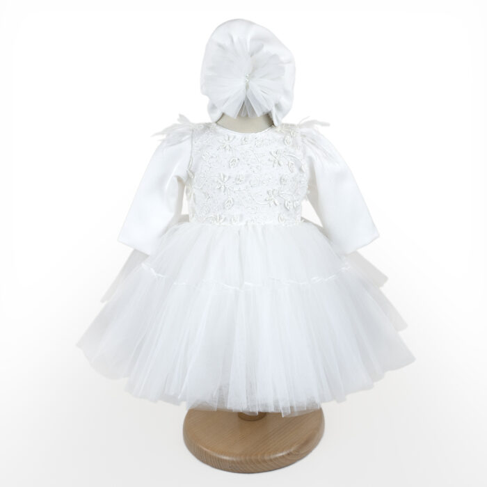 Rochita Botez "Darya", cu Bentita, 2 piese, pentru Fete, culoare Alb, marca LoreBebe ® - imagine 1
