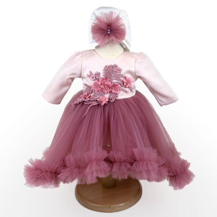 Rochita Botez "Melisande", cu Bentita, 2 piese, pentru Fete, culoare Roz , marca LoreBebe ® - imagine 1