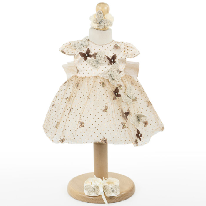 Rochita Botez "Emma", cu Bentita, 2 piese, pentru Fete, culoare Crem, marca LoreBebe ® - imagine 1
