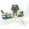 Set Botez "Teddy Bear Carouri", format din Trusou Complet, Lumanare si Tinuta Eleganta, model Ursulet, 17 piese, pentru Baieti, culoare Verde, marca LoreBebe ®