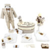 Set Botez "Akim Stefan", format din Trusou Complet, Lumanare si Tinuta Eleganta, model Ursulet, 17 piese, pentru Baieti, culoare Crem, marca LoreBebe ®
