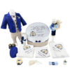 Set Botez "Andreas Mihai", format din Trusou Complet, Lumanare si Tinuta Eleganta, model Ursulet, 17 piese, pentru Baieti, culoare Albastru, marca LoreBebe ®