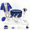 Set Botez "Dominic Nicholas", format din Trusou Complet, Lumanare si Tinuta Eleganta, model Ursulet, 17 piese, pentru Baieti, culoare Albastru, marca LoreBebe ®
