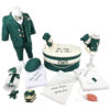 Set Botez "Florin Anaser", format din Trusou Complet, Lumanare si Tinuta Eleganta, model Ursulet, 17 piese, pentru Baieti, culoare Verde, marca LoreBebe ®