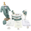 Set Botez "Lucas Ioan", format din Trusou Complet, Lumanare si Tinuta Eleganta, model Ursulet, 17 piese, pentru Baieti, culoare Verde, marca LoreBebe ®