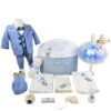 Set Botez "Mateo George", format din Trusou Complet, Lumanare si Tinuta Eleganta, model Ursulet, 17 piese, pentru Baieti, culoare Bleumarin, marca LoreBebe ®