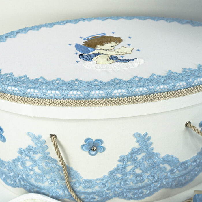 Set Botez "Aripile Ingerasului", format din Trusou Complet, Lumanare si Tinuta Eleganta, model Ingeras, 17 piese, pentru Baieti, culoare Bleumarin, marca LoreBebe ® - imagine 2