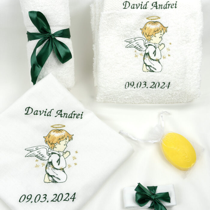 Trusou Botez "Micul Ingeras", model Ingeras, 9 piese, pentru Baieti, Fete, culoare Verde, marca LoreBebe ® - imagine 2