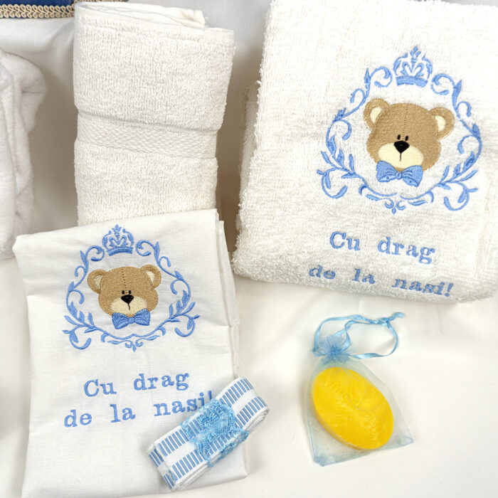 Trusou Botez "Micul Imparat", model Ursulet, 9 piese, pentru Baieti, culoare Bleumarin, marca LoreBebe ® - imagine 2