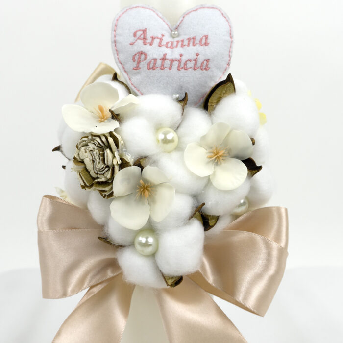 Lumanare Botez din Parafina, model "Decor Vegetal", culoare Crem, marca LoreBebe ® - imagine 2