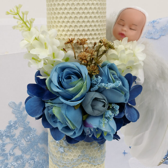 Lumanare Botez din Ceara, model "Atingere Divina", culoare Albastru, marca LoreBebe ® - imagine 2