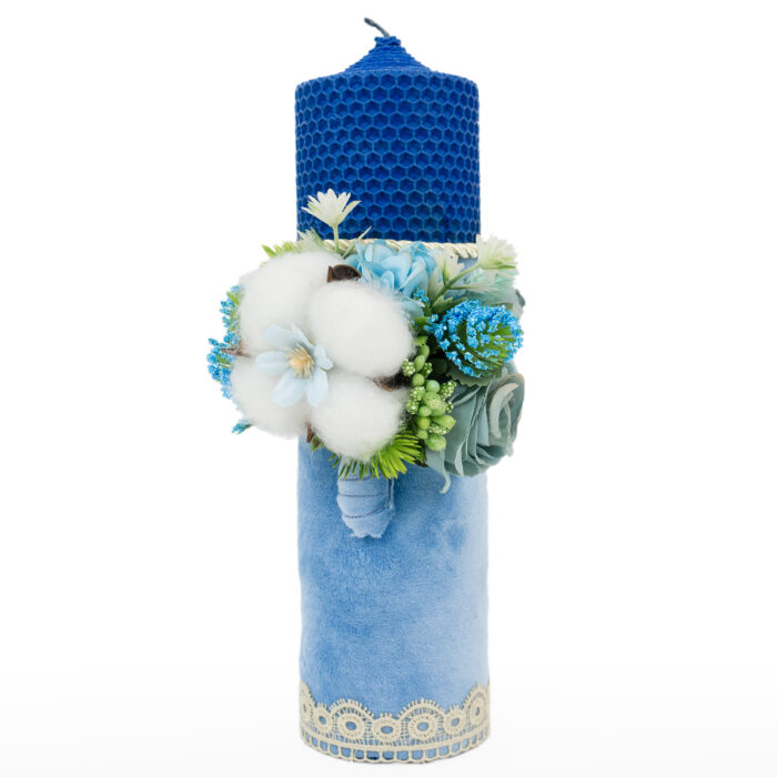 Lumanare Botez din Ceara, model "Inspiratie de Campie", culoare Albastru, marca LoreBebe ® - imagine 2