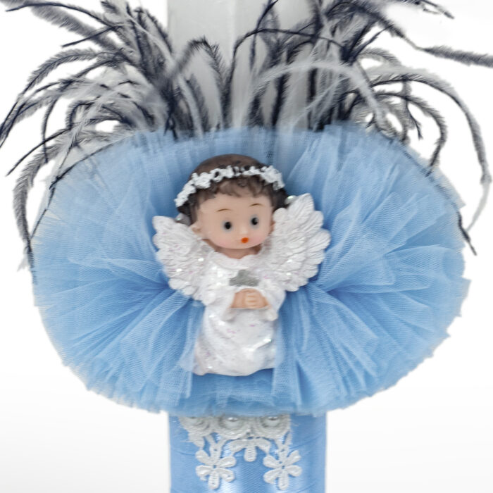 Lumanare Botez din Parafina, model "Motive Ceresti", culoare Bleumarin, marca LoreBebe ® - imagine 2