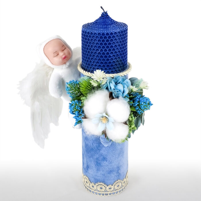 Lumanare Botez din Ceara, model "Amprente Spirituale", culoare Albastru, marca LoreBebe ® - imagine 2