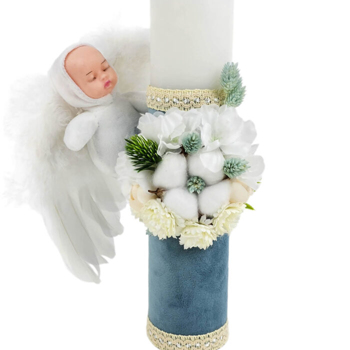 Lumanare Botez din Ceara, model "Ingeras pe Catifea ", culoare Bleumarin, marca LoreBebe ® - imagine 2