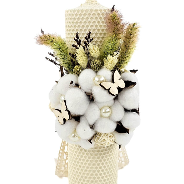 Lumanare Botez din Ceara, model "Fluturi Jucausi", culoare Crem, marca LoreBebe ® - imagine 2