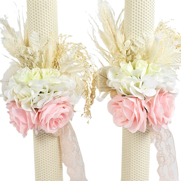 Lumanare Botez din Ceara, model "Atingeri Delicate", culoare Roz , marca LoreBebe ® - imagine 2